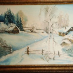 Картина зимней деревни под Казанью