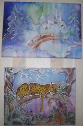 Картины с тигром и зимней деревней