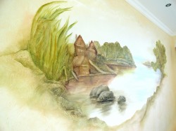 Рисунок Озерного поселения, на стене. компании derufa