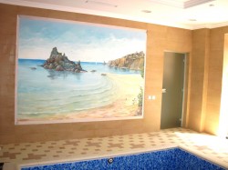 фреска морской скалы на стене derufa